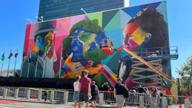 Photo of Brazilian artist’s mural ‘for the planet’ proves big draw for UN General Assembly